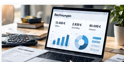 Finanzübersicht auf dem Laptop im Büro