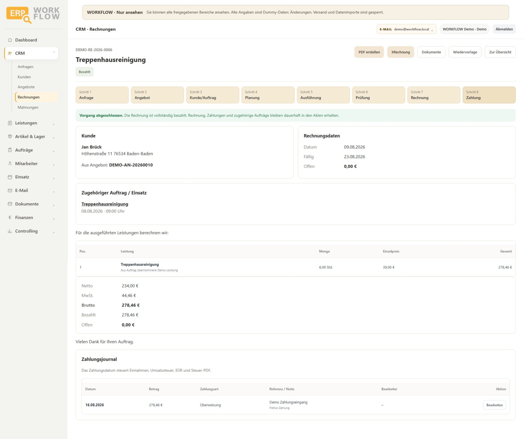 Rechnung & Zahlung in ERP Workflow