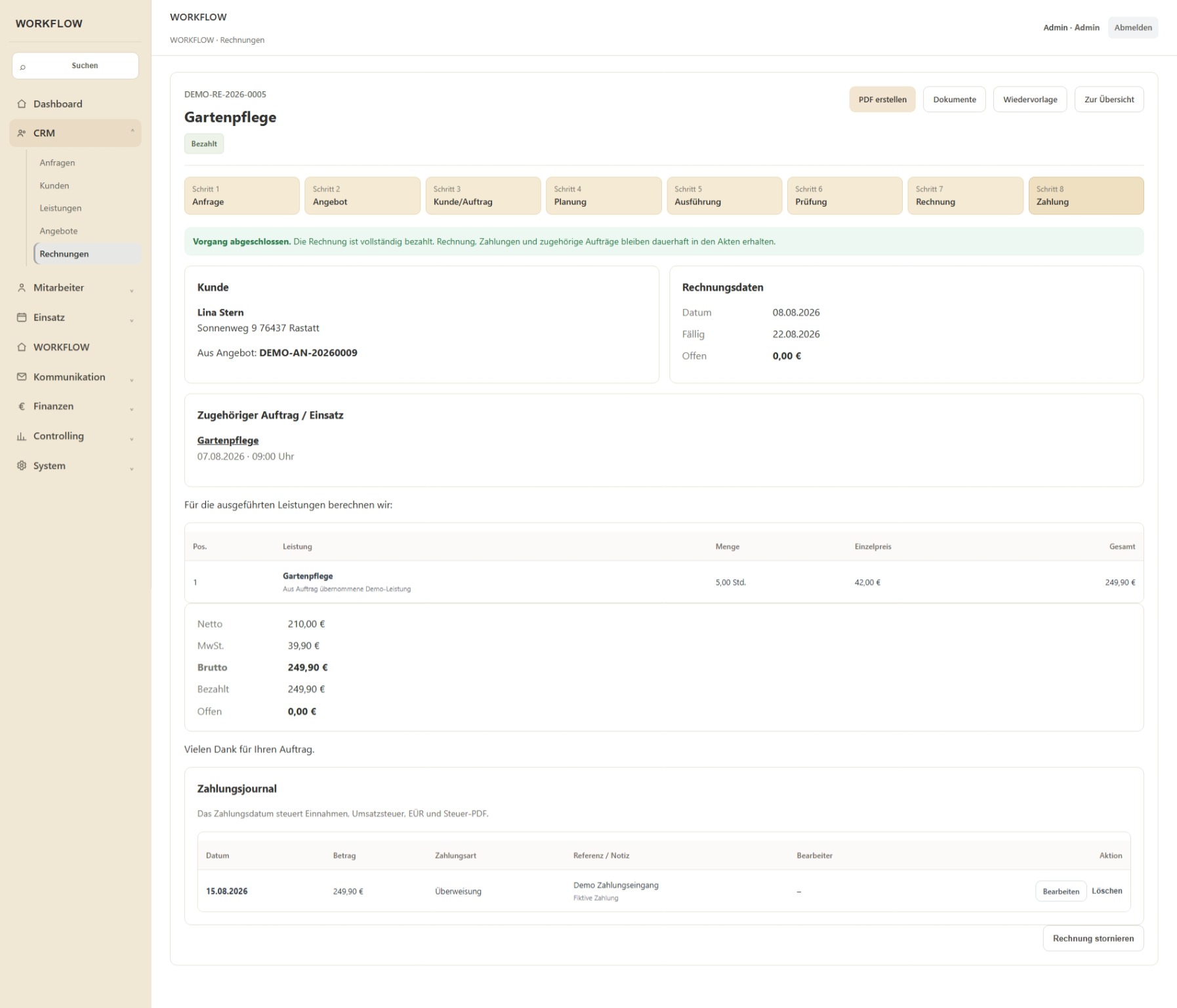 WORKFLOW Rechnung und Zahlungsjournal