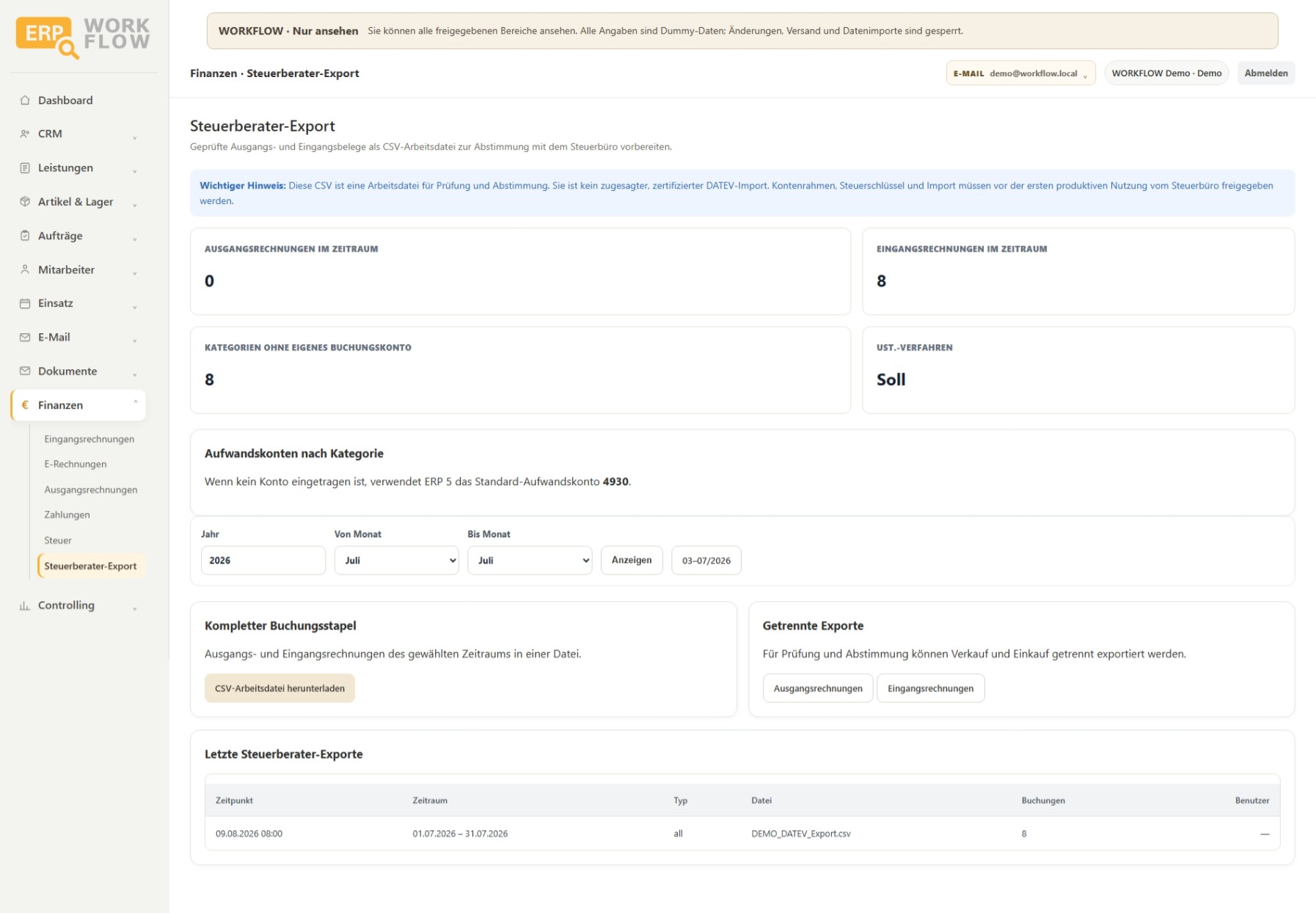 Steuerbüro in ERP Workflow