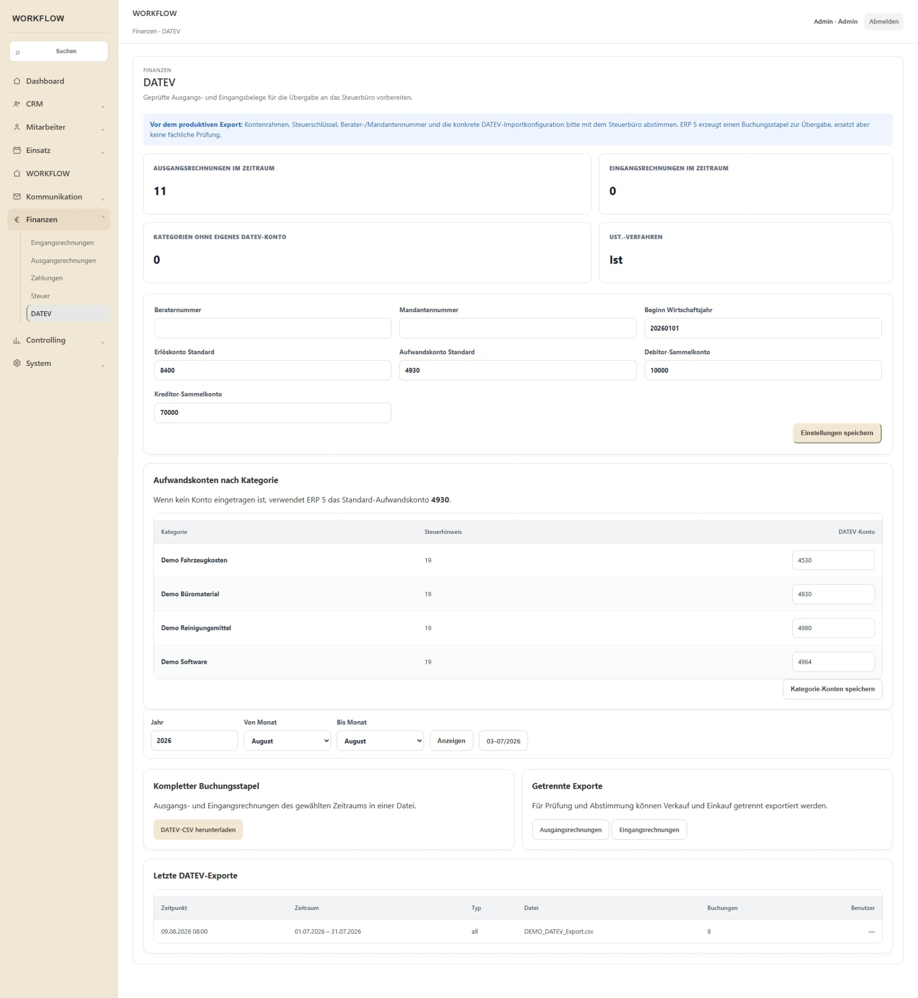 WORKFLOW DATEV Export